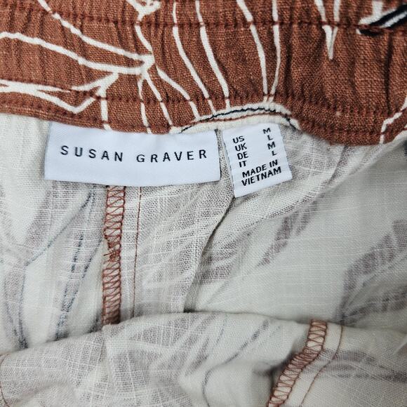 Susan Graver Pants Womens Medium Linen Tropical Leaf Wide Leg Coastal Vacation - Picture 5 of 7